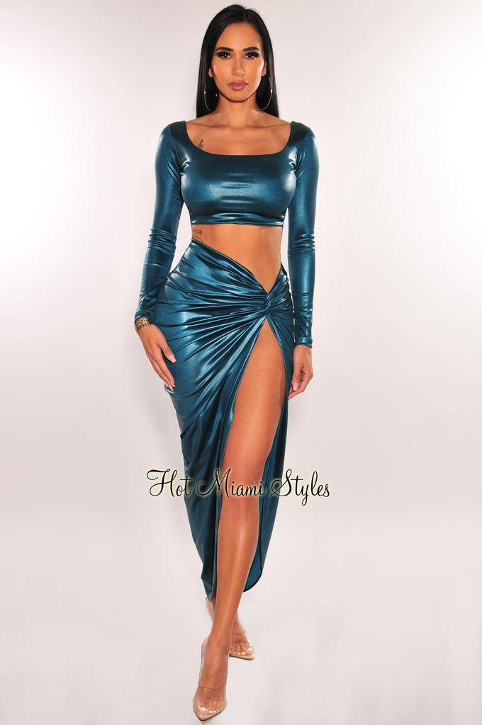 Satin two 2025 piece skirt set