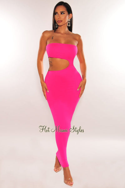Fuchsia Strapless Cut Out Dress - Hot Miami Styles