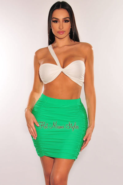 Green High Waist Ruched Cover Up Skirt - Hot Miami Styles