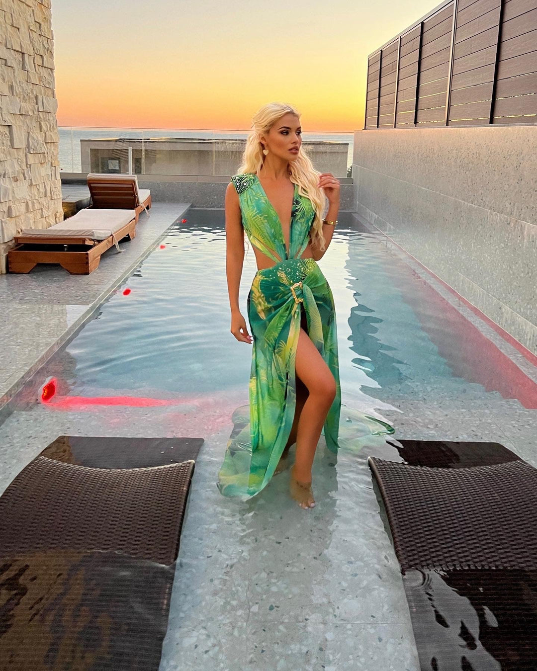 green emerald velvet dress Alicia 2 PC Skirt Set