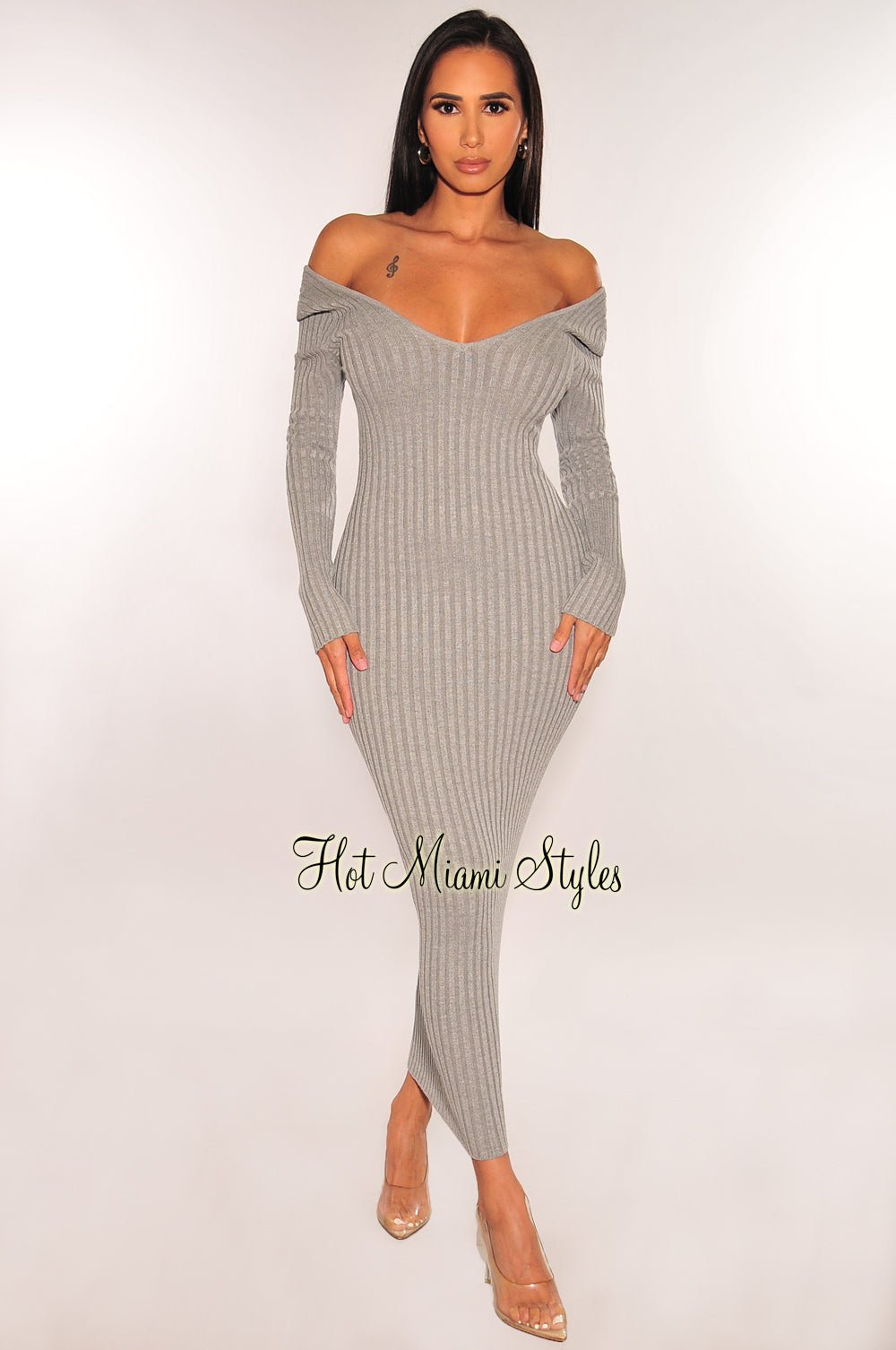 Heather Gray Ribbed Knit Long Sleeves Dress Small Heather Gray Ribbed Knit Long Sleeves Dress Small