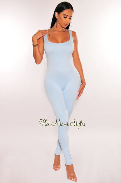 HMS Essential: Baby Blue Spaghetti Strap Perfect Fit Jumpsuit - Hot Miami Styles