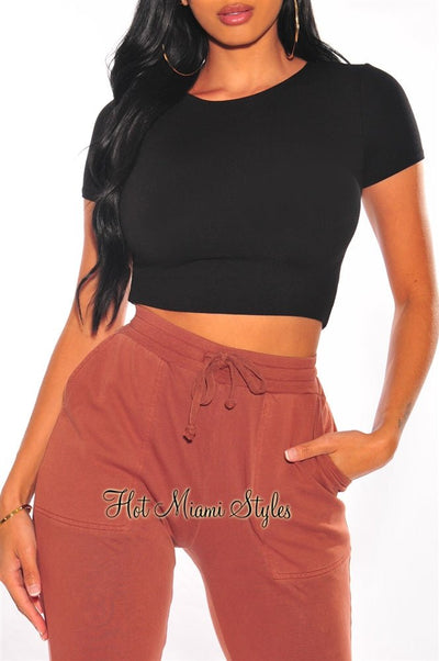 HMS Essential: Black Perfect Fit Round Neck Crop Top - Hot Miami Styles