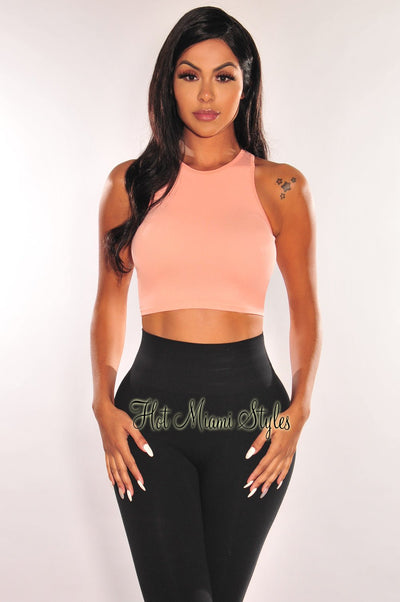 HMS ESSENTIAL: Blush Ribbed Seamless Sleeveless Crop Top - Hot Miami Styles