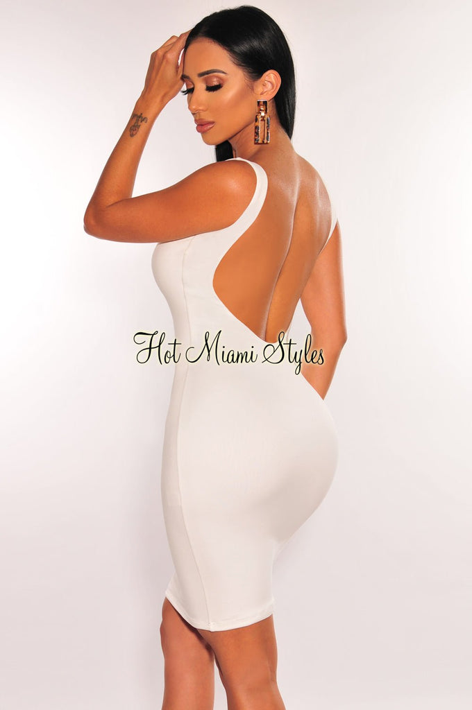 HMS Essential: White Sleeveless Round Neck Scoop Back Mini