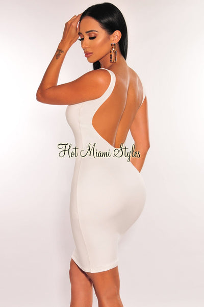 HMS Essential: White Sleeveless Round Neck Scoop Back Mini Dress - Hot Miami Styles