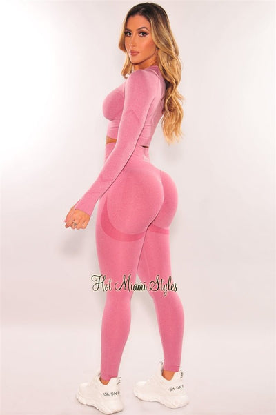 HMS Fit: Berry Seamless Scrunch Butt Leggings Two Piece Set - Hot Miami Styles