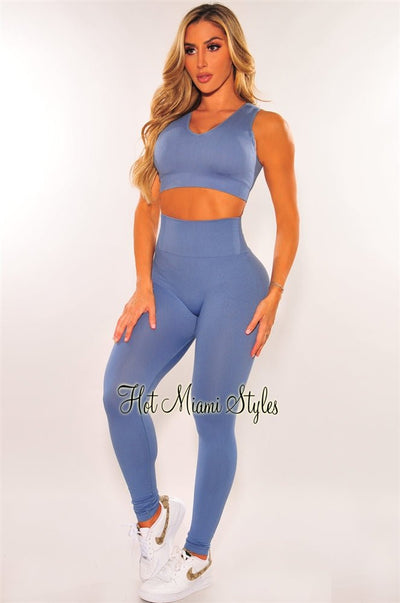 HMS Fit: Chocolate Halter Padded Leggings Two Piece Set - Hot