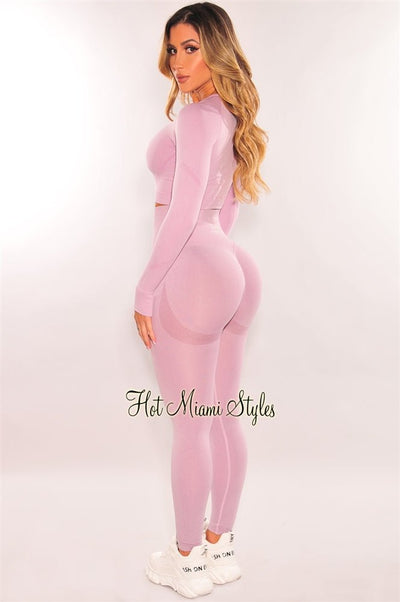HMS Fit: Dusty Lilac Padded Knotted High Waist Butt Lifting Leggings Two  Piece Set