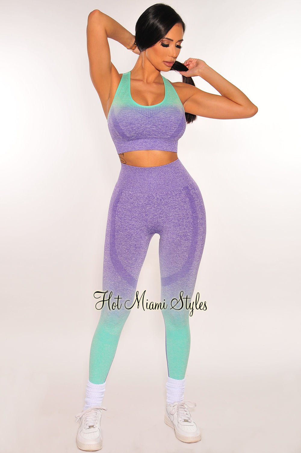 HMS Fit: Purple Teal Gradient Padded Racerback Butt Lifting