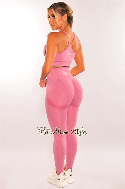 HMS Fit: Rose Padded Racerback Scrunch Butt Leggings Two Piece Set - Hot Miami Styles