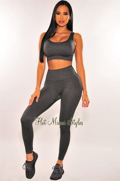 HMS Fit: Olive Padded Knotted High Waist Butt Lifting Leggings Two Piece  Set - Hot Miami Styles