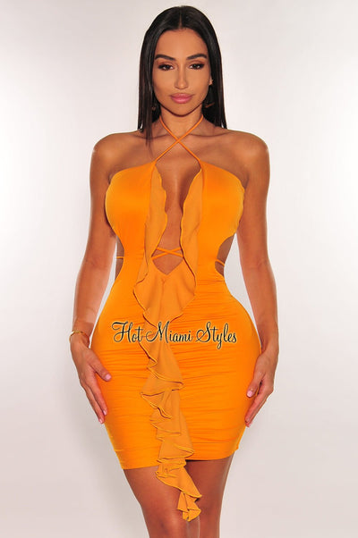 Honey Halter Cut Out Ruffle Mini Dress - Hot Miami Styles