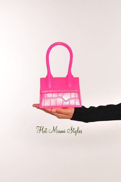 Hot Pink Crocodile Style Small Bag with Handle Cross Body - Hot Miami Styles