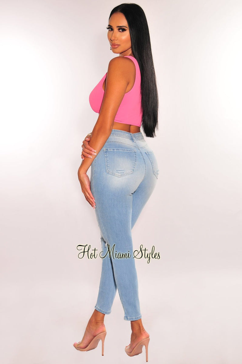Serenity, High waist medium wash destroyed jeans
