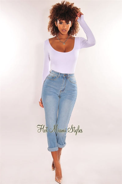Light Denim High Waist Loose Fit Jeans - Hot Miami Styles