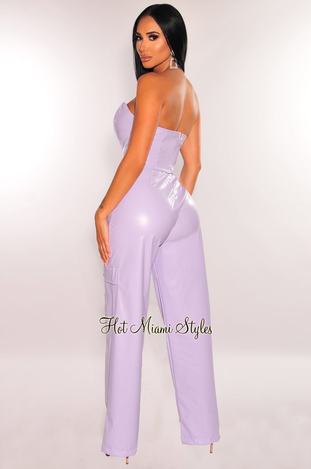 Lavender Wide Leg Jumpsuit for Women, Purple Corseted Jumpsuit for
