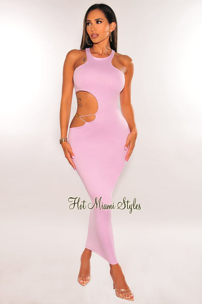Lilac Sleeveless Gold Chain Cut Out Midi Dress - Hot Miami Styles