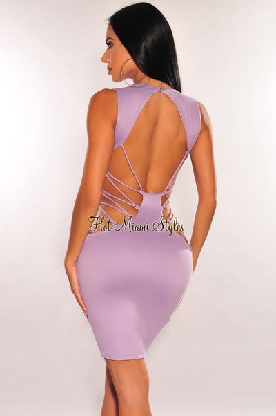 Lilac V Neck Sleeveless Strappy Open Back Dress - Hot Miami Styles