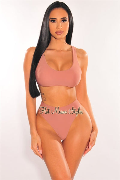 Mauve Padded Tank High Rise Bikini Bottom - Hot Miami Styles