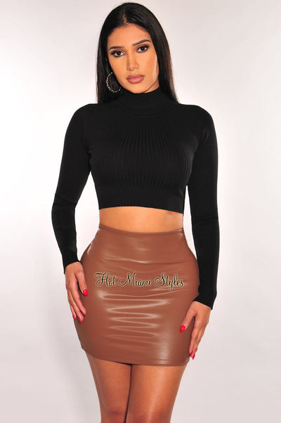 Mocha Faux Leather Mini Skirt - Hot Miami Styles