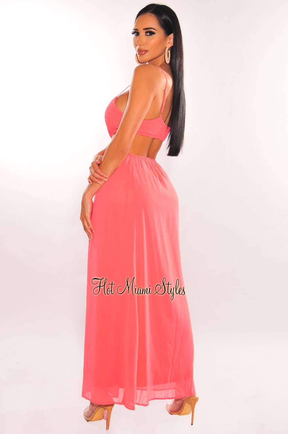 Neon coral dress best sale