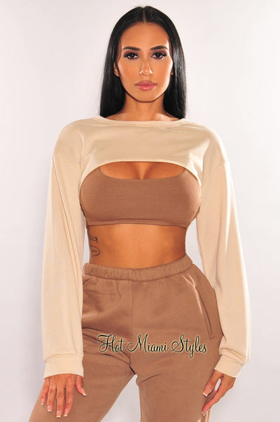 Nude Long Sleeve Cropped Cut Out Sweater - Hot Miami Styles