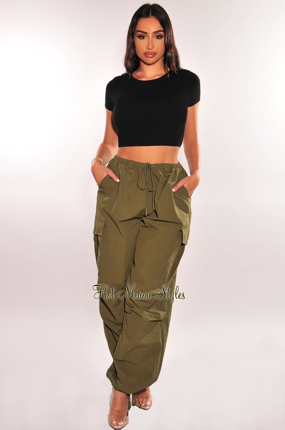 Olive Drawstring Cargo Parachute Pants – Hot Miami Styles
