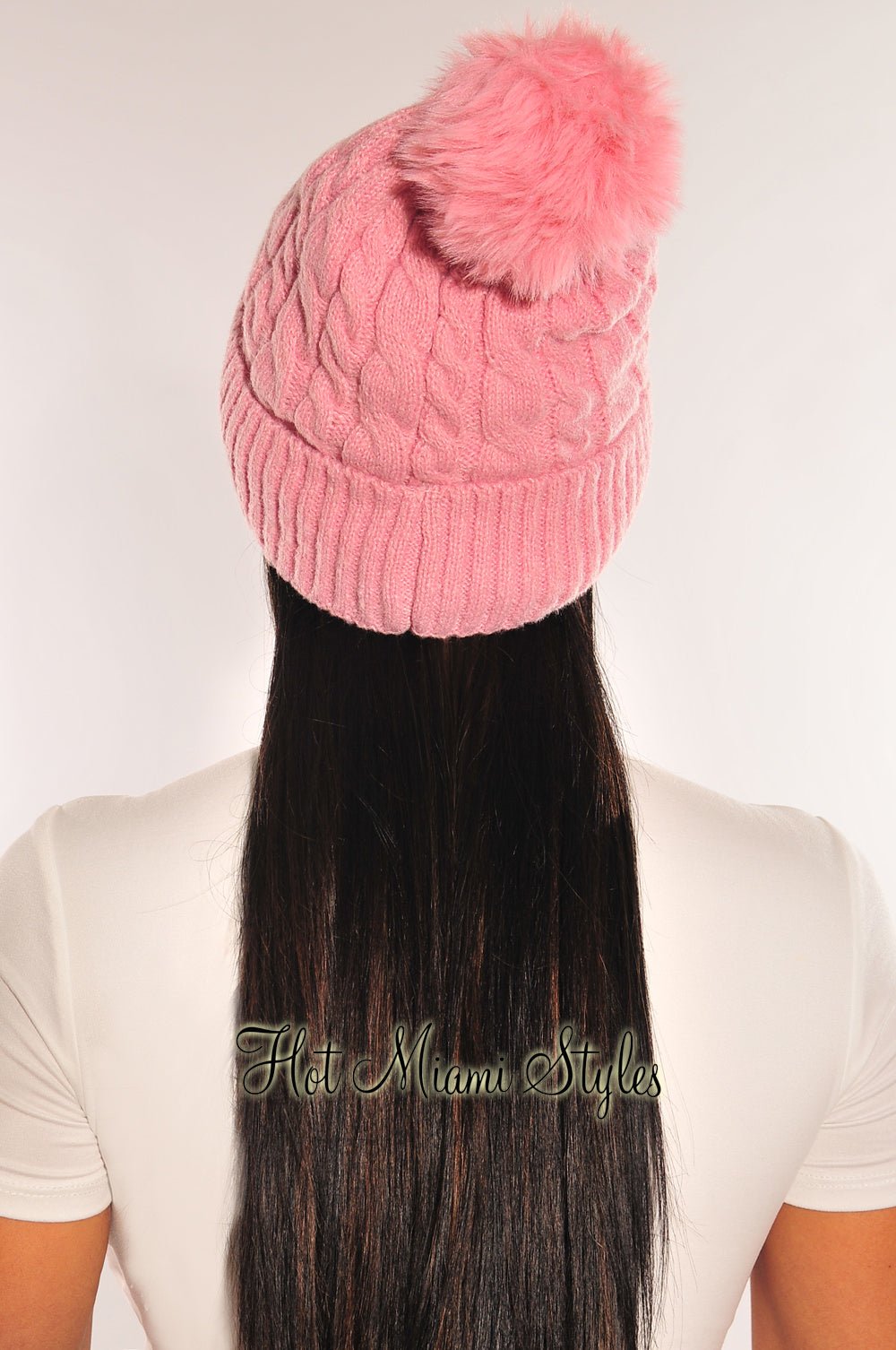 Pink Cable Knit Pom Beanie – Hot Miami Styles