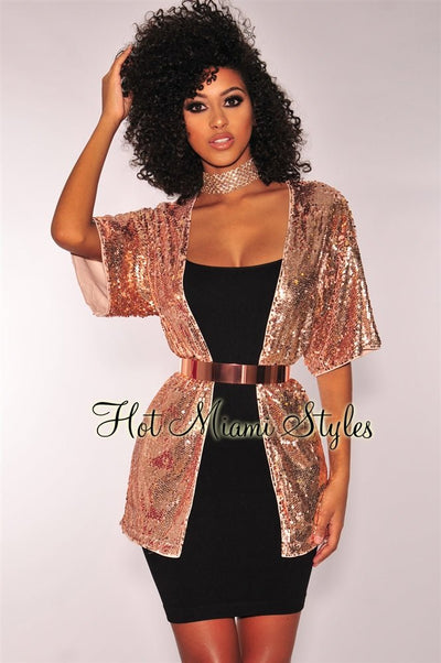 Rose Gold Sequins Cardigan Jacket - Hot Miami Styles