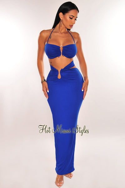 Sexy Royal Blue Gold Zipper Front Plunge Midi Dress – SEXY AFFORDABLE  CLOTHING