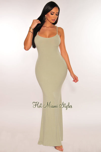 Sage Ribbed Spaghetti Strap Mermaid Dress - Hot Miami Styles