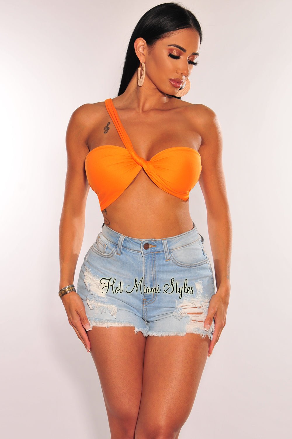 Tangerine Double Lined Multiwear Bandeau Tie Up Crop Top – Hot Miami Styles