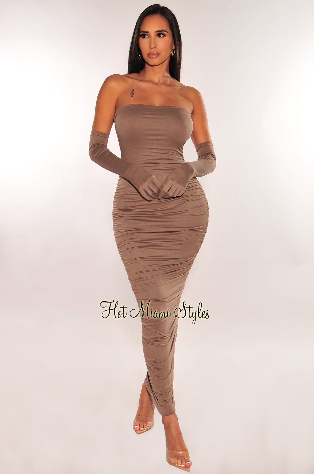 Taupe Strapless Dresses