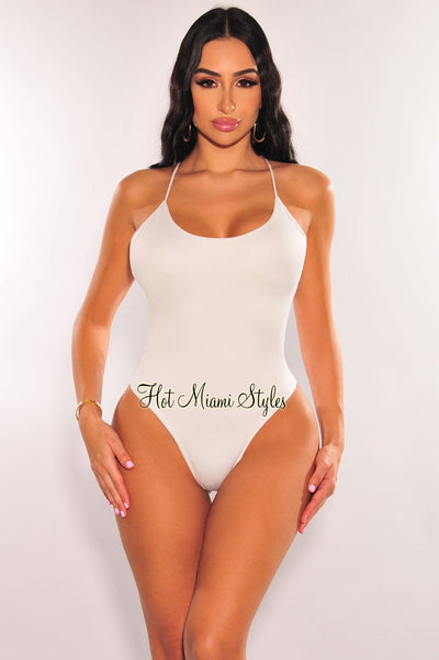 White Criss Cross Spaghetti Straps Bodysuit - Hot Miami Styles