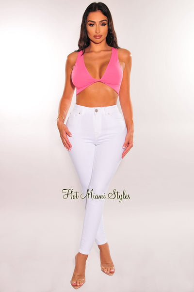 White Denim High Waisted Stretchy Skinny Jeans - Hot Miami Styles