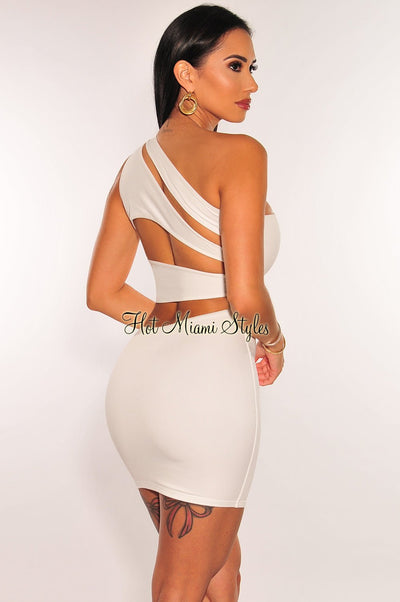 White One Shoulder Cut Out Back Mini Dress - Hot Miami Styles