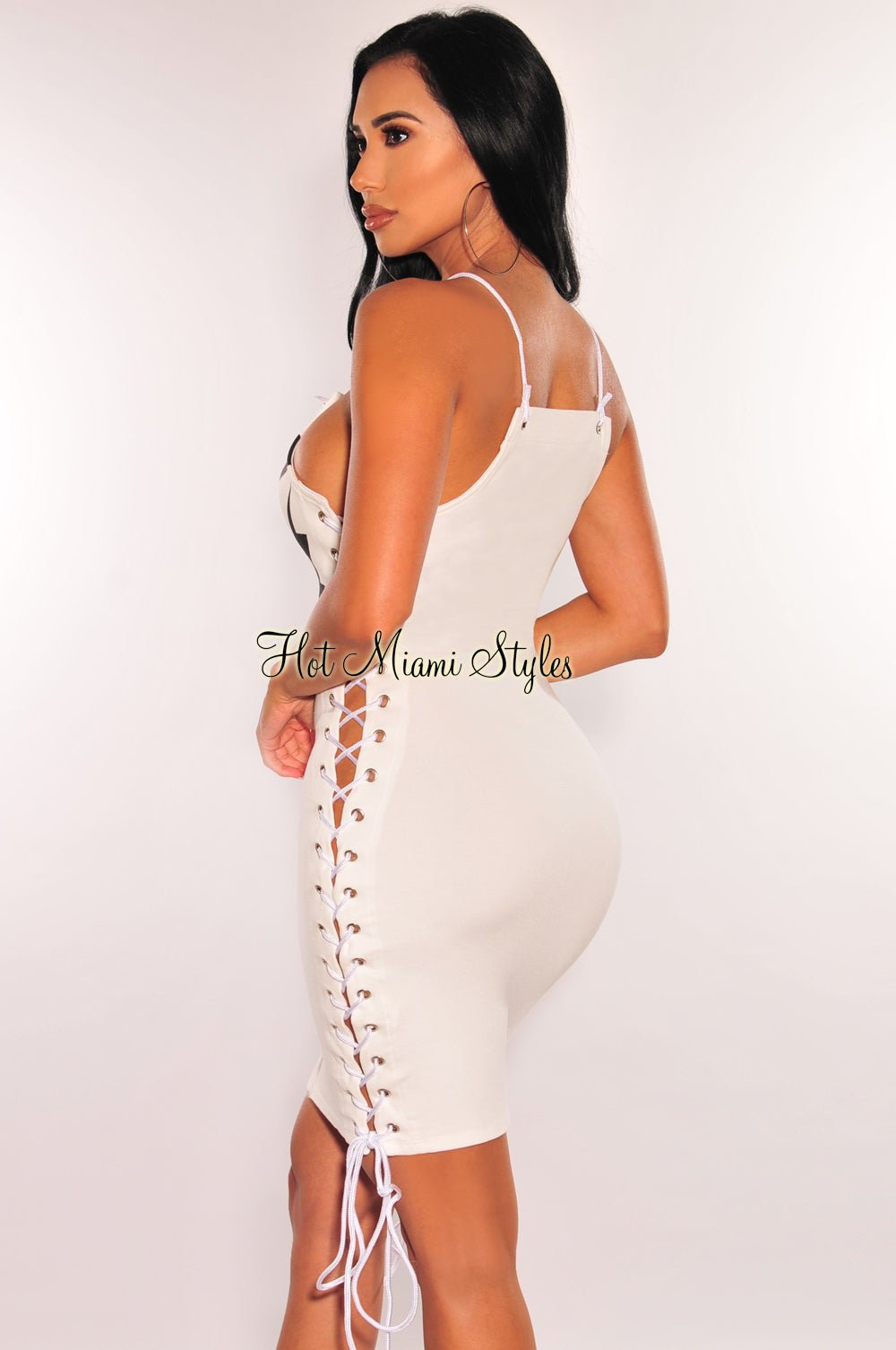 White Silky Bustier Lace Up Sides Dress Large White Silky Bustier Lace Up Sides Dress Large