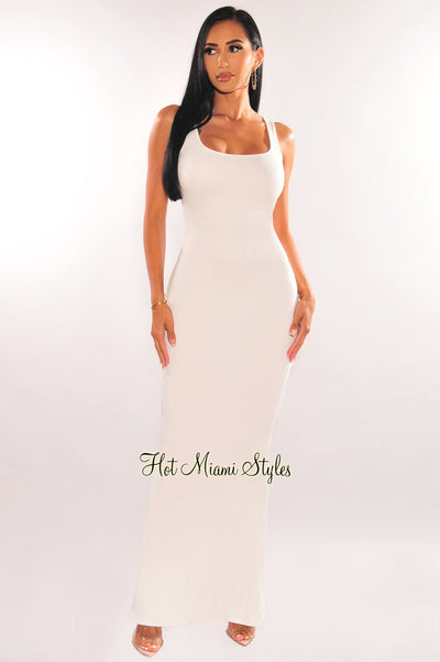 White Sleeveless Cut Out Back Maxi Dress - Hot Miami Styles