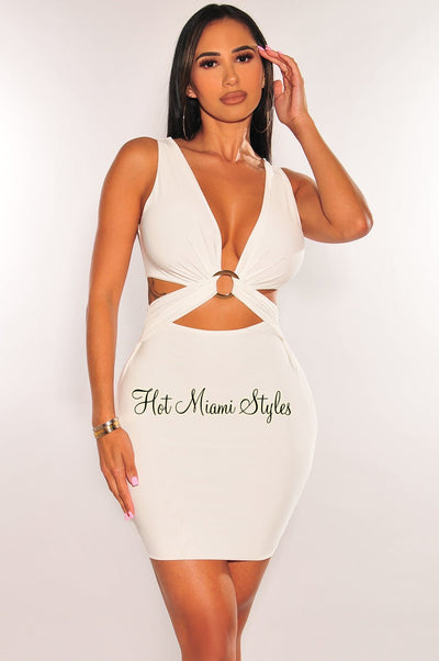 White Sleeveless O-Ring Cut Out Open Back Mini Dress - Hot Miami Styles